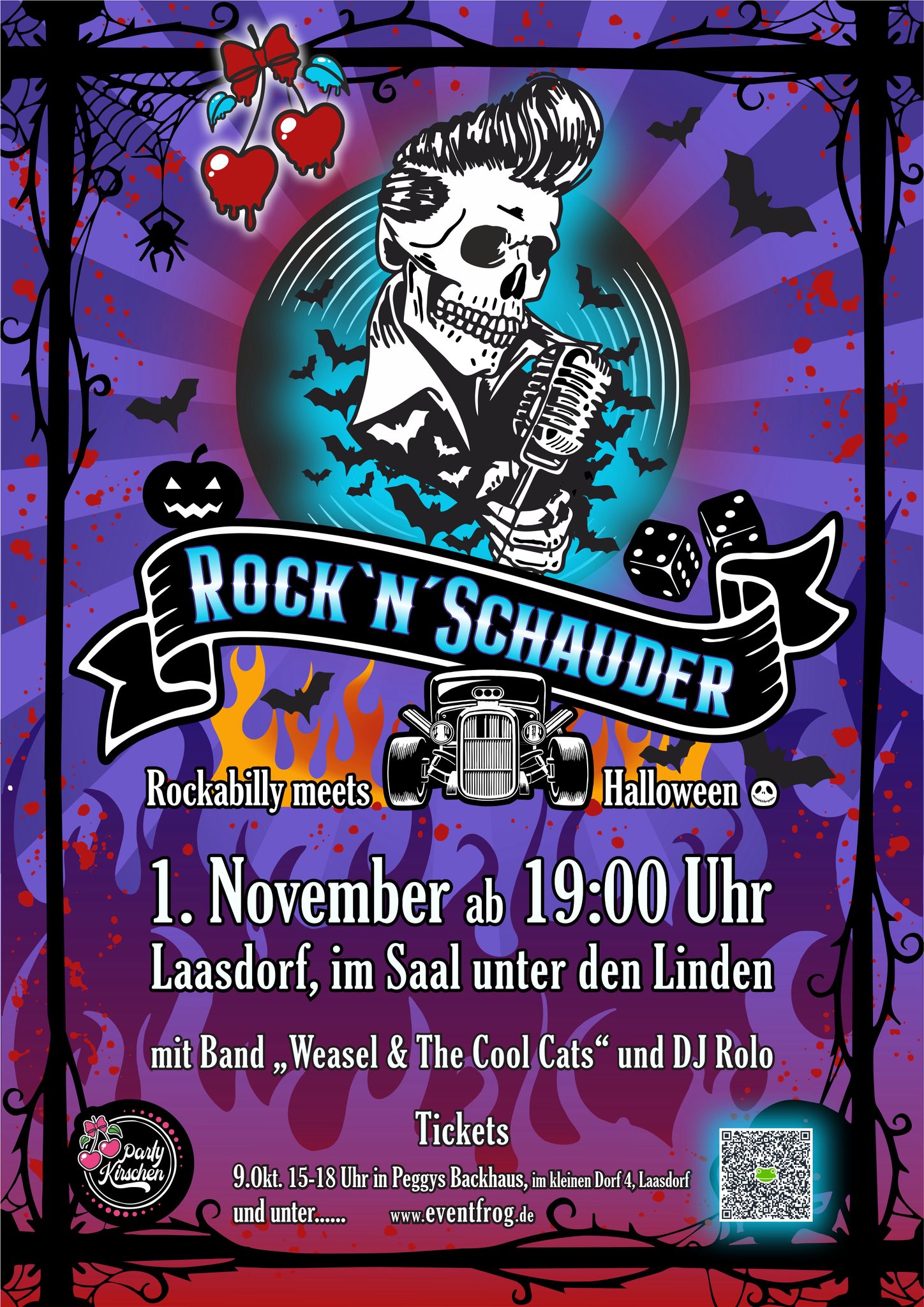 Rock'n'Schauder Flyer: Weasel & The Cool Cats am 1. November ab 19:00 Uhr in Laasdorf